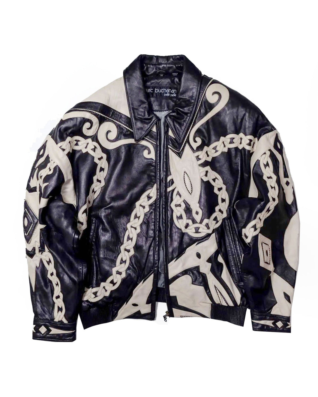 Pelle Pelle Embroidered Leather Black and White Jacket