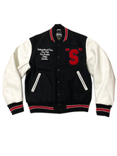 Load image into Gallery viewer, Stussy Rare 2003 Varsity Black and Red Jacket Limited Edition Piece
